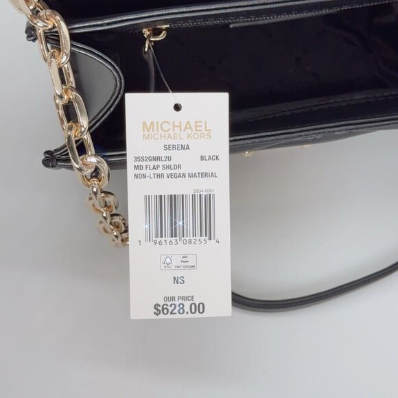 ❣️CLEARANCE🖤 MICHAEL KORS SERENA Medium Black Gold Chain Shoulder Bag Crossbody - Picture 7 of 16